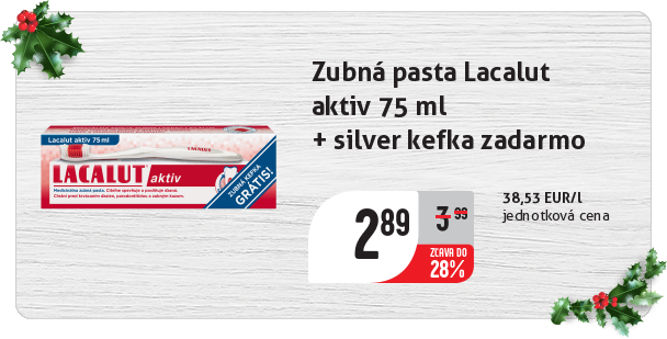 Zubná pasta Lacalut 
 aktiv 75 ml
 + silver kefka zadarmo